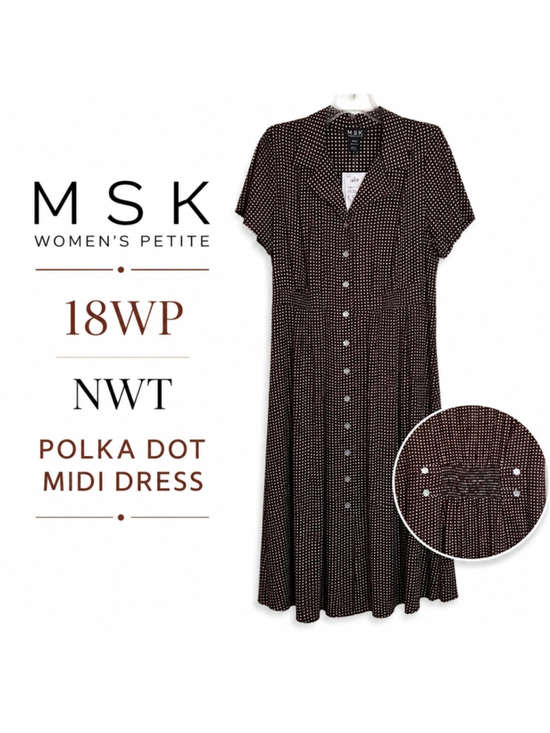 MSK Dresses & Skirts - MSK Plus 18W Petite Brown White Polka Dot Midi Dress NWT